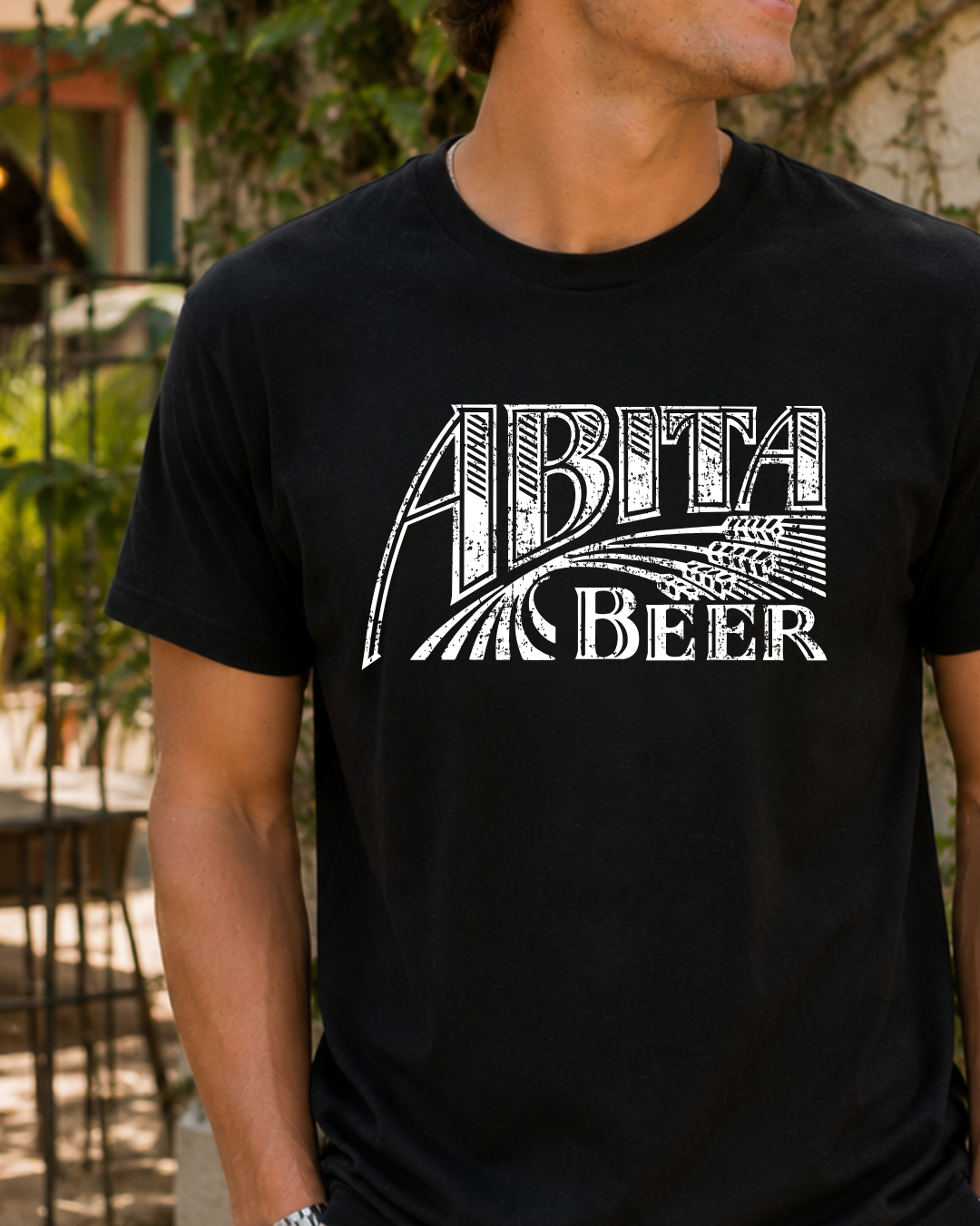 Abita maglietta nera logo distressed