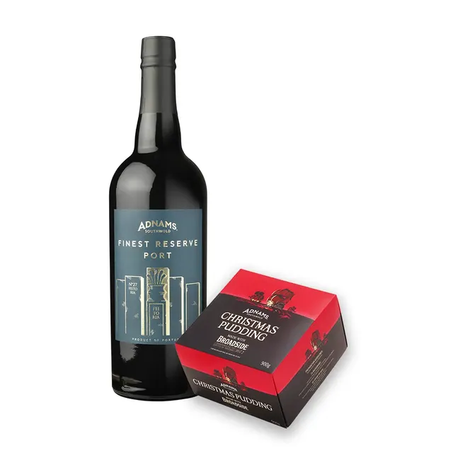Adnams Christmas Day Essentials set regalo pudding e porto